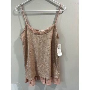 Rad Clothing Sequin Lace Trim Camisole Top Blush Pink XL NWT